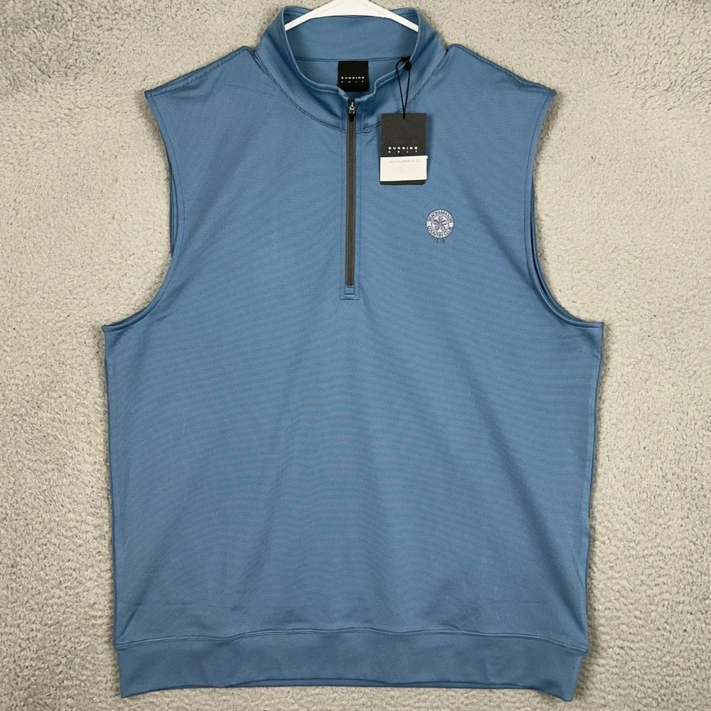 NEW Dunning Golf Vest Mens Large Blue Quarter Zip Pullover Performance Stretch